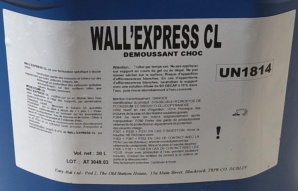 WALL' EXPRESS CL - DEMOUSSANT & NETTOYANT BIODÉGRADABLE - 30 L